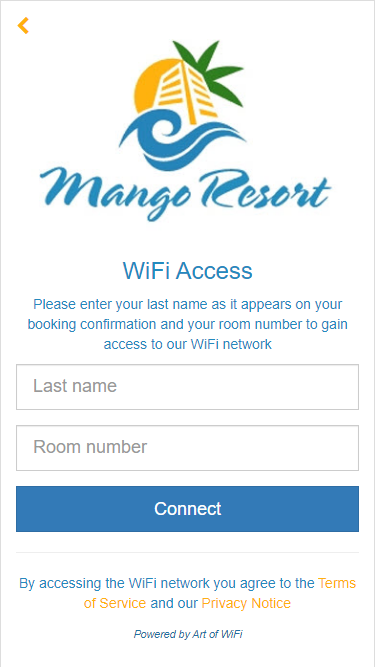 Hotel guest login form