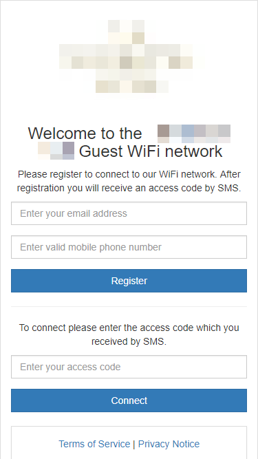 Example captive portal with different registration options combined, iPhone