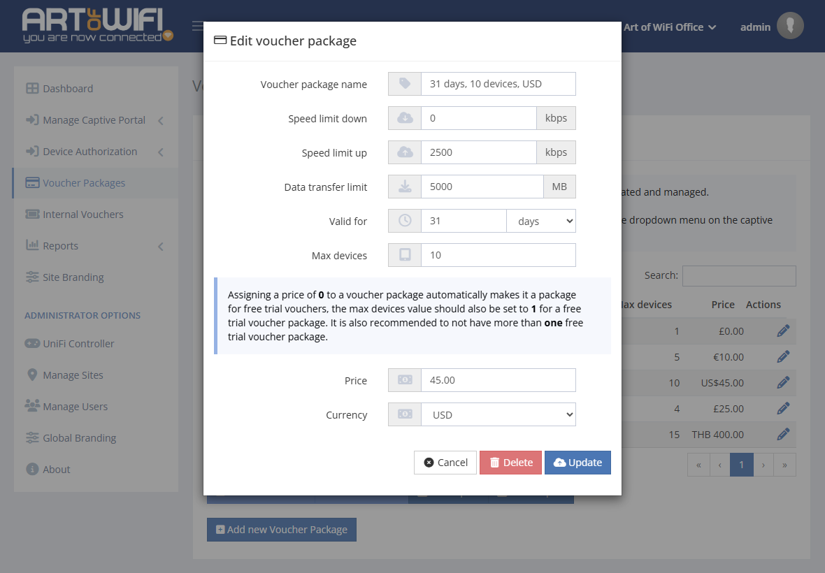 Managing voucher packages