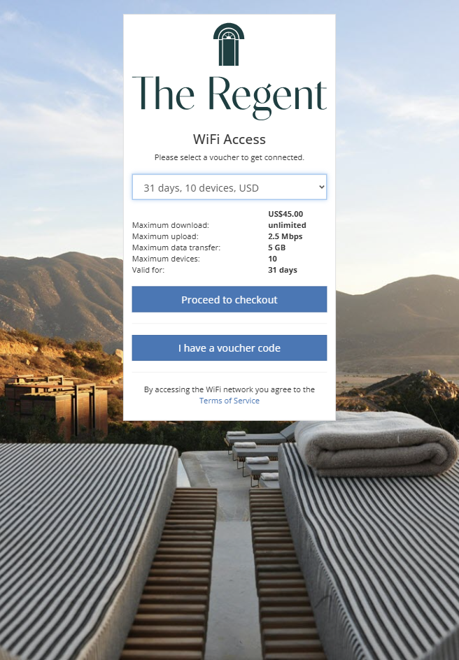 Splash page with voucher selected