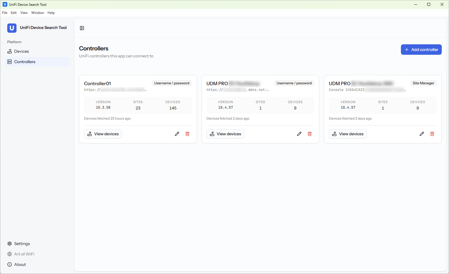 Manage multiple UniFi controllers