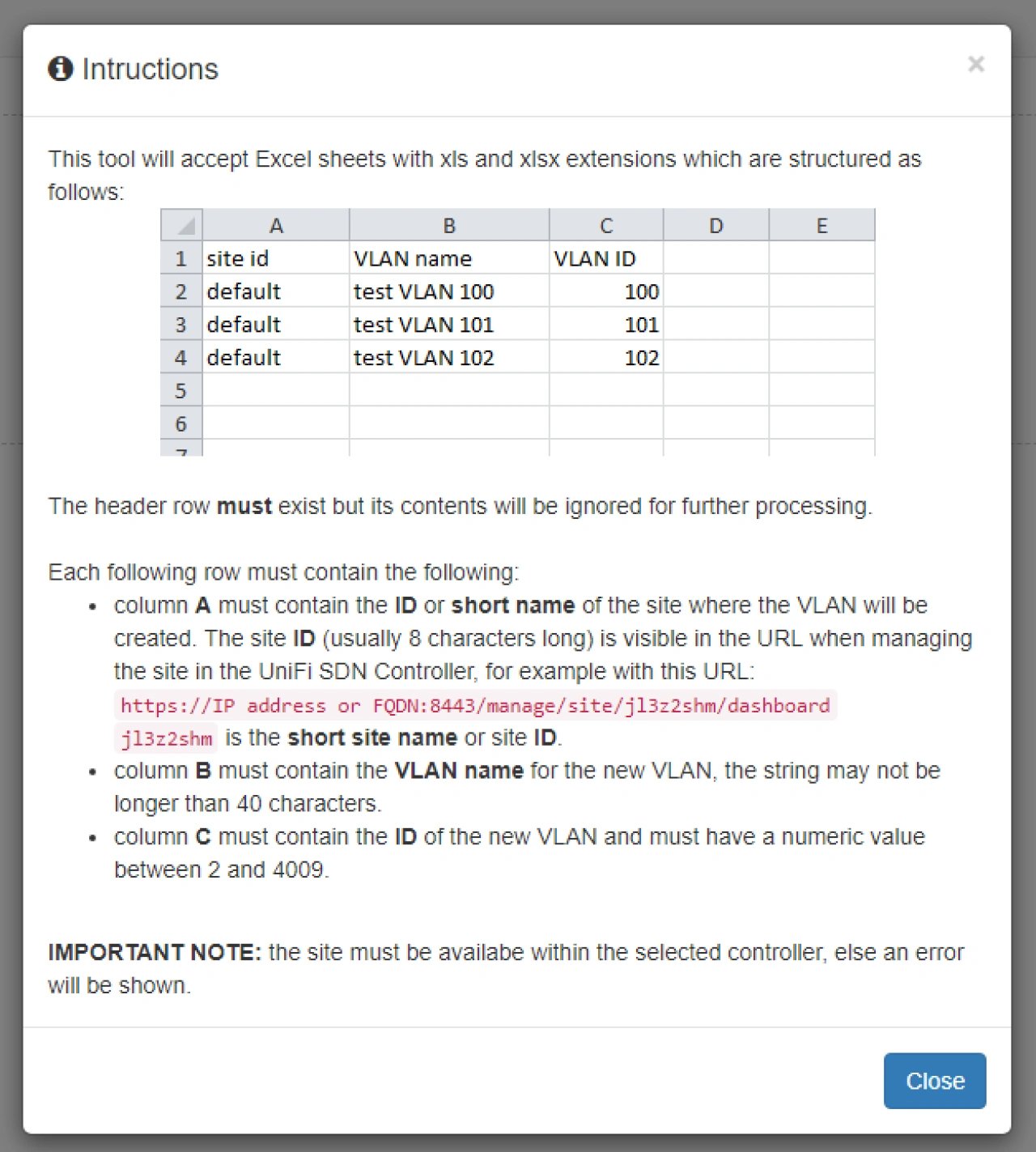 Instruction for VLAN changes.