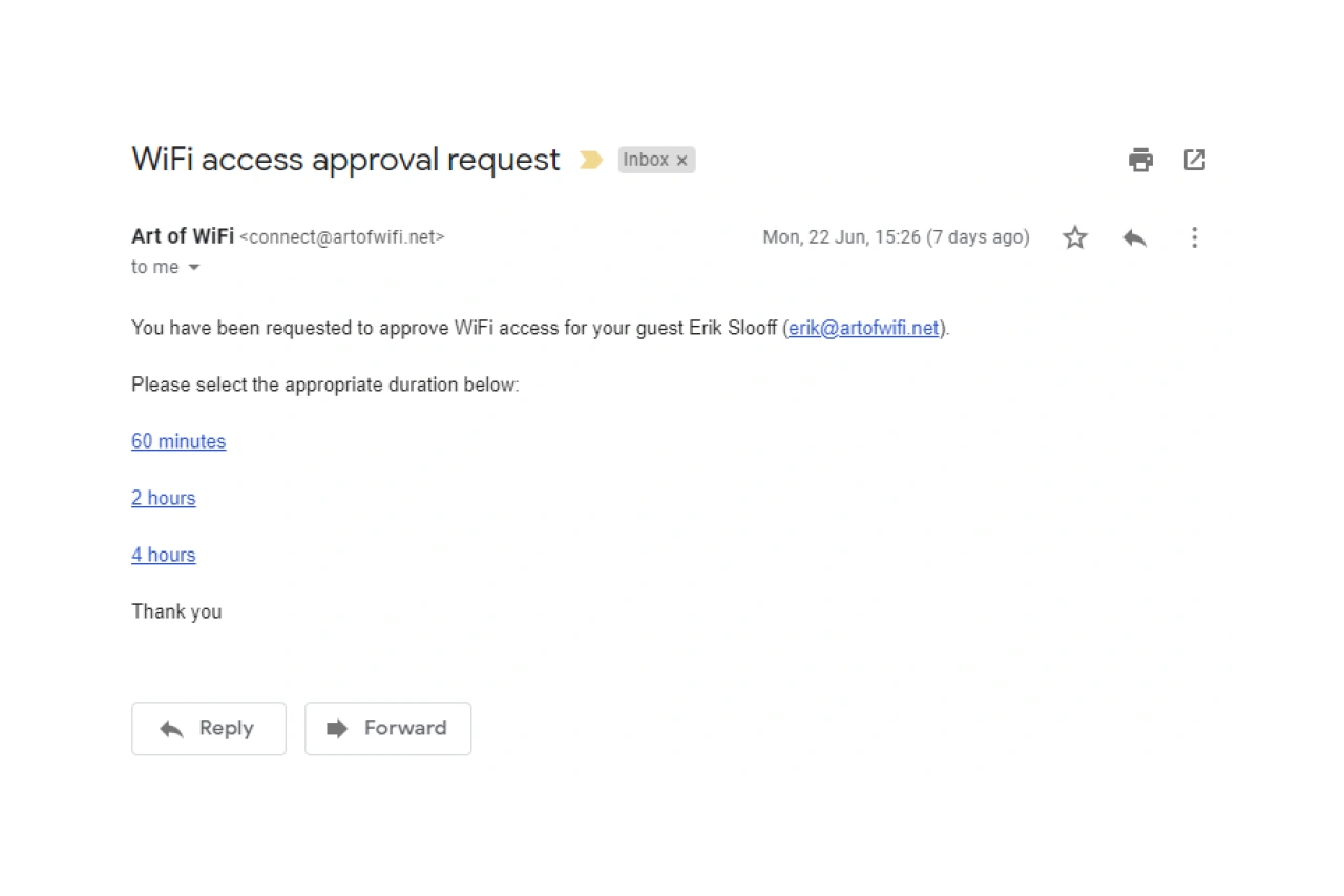 Sponsored Access approval request in email.